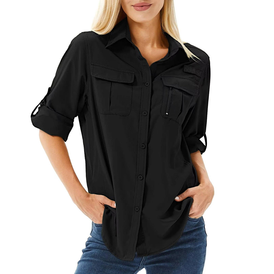 Camisa para mujer con botones y bolsillos de pecho con solapa