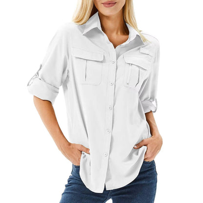 Camisa para mujer con botones y bolsillos de pecho con solapa