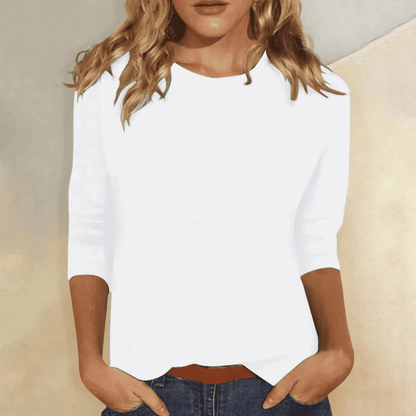 Camiseta de Manga Tres Cuartos con Cuello Redondo para Mujer