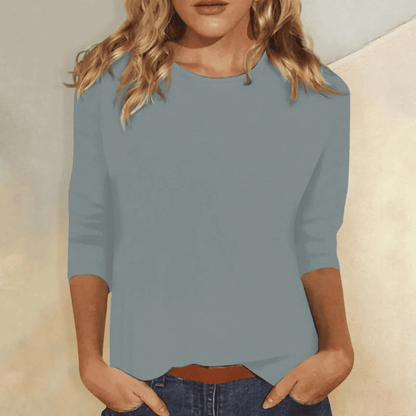 Camiseta de Manga Tres Cuartos con Cuello Redondo para Mujer