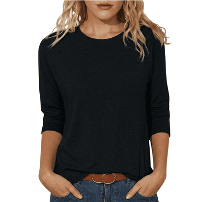 Camiseta de Manga Tres Cuartos con Cuello Redondo para Mujer