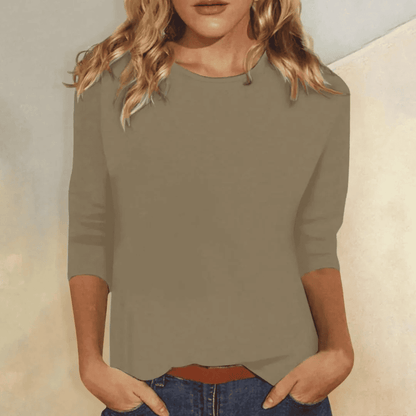 Camiseta de Manga Tres Cuartos con Cuello Redondo para Mujer
