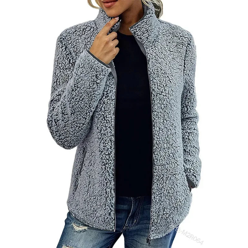 Chaqueta de Mujer - Acabado Tipo Borreguito y Cremallera