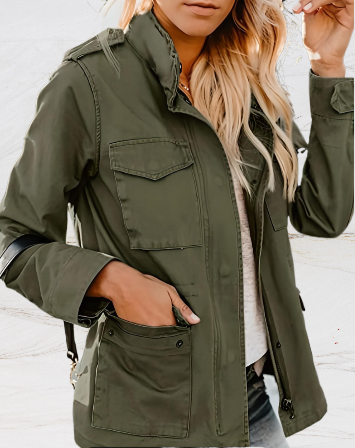Chaqueta de Mujer - Cuello Alto con Cremallera y Bolsillo de Solapa