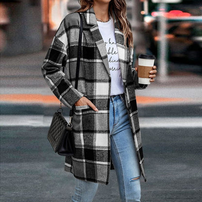 Chaqueta de Mujer - Diseño de Cuadros y Corte Largo