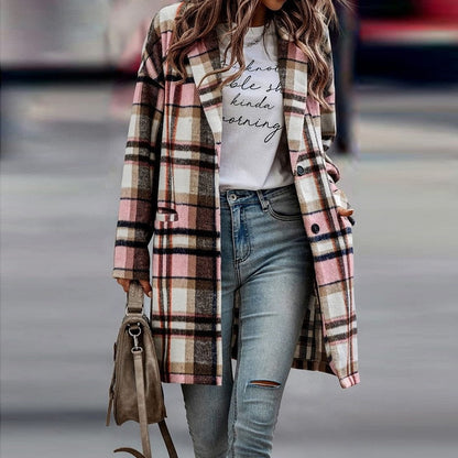 Chaqueta de Mujer - Diseño de Cuadros y Corte Largo