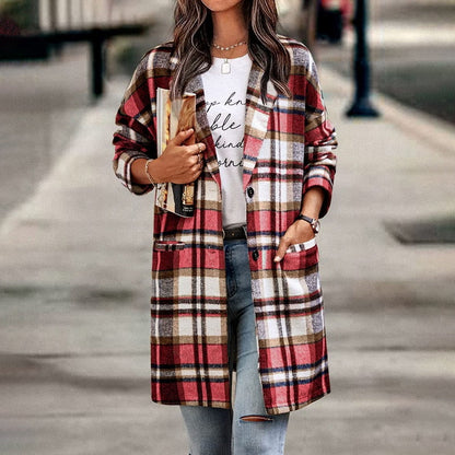 Chaqueta de Mujer - Diseño de Cuadros y Corte Largo