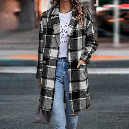 Chaqueta de Mujer - Diseño de Cuadros y Corte Largo