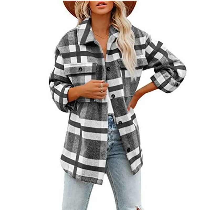 Chaqueta de Mujer Estilo Sobrecamisa - Cuello Clásico y Diseño de Cuadros