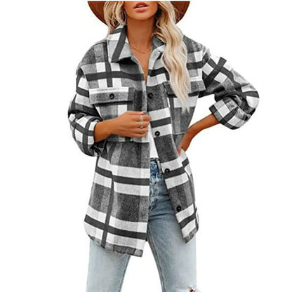 Chaqueta de Mujer Estilo Sobrecamisa - Cuello Clásico y Diseño de Cuadros