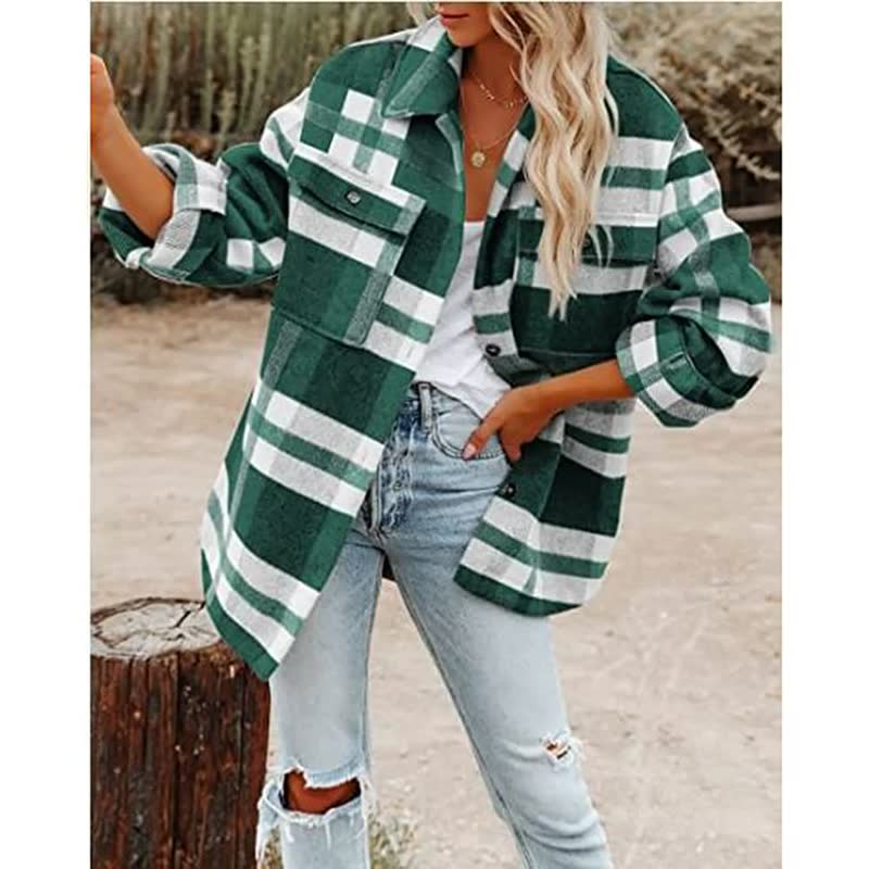 Chaqueta de Mujer Estilo Sobrecamisa - Cuello Clásico y Diseño de Cuadros