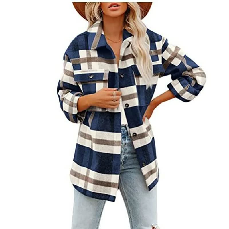 Chaqueta de Mujer Estilo Sobrecamisa - Cuello Clásico y Diseño de Cuadros