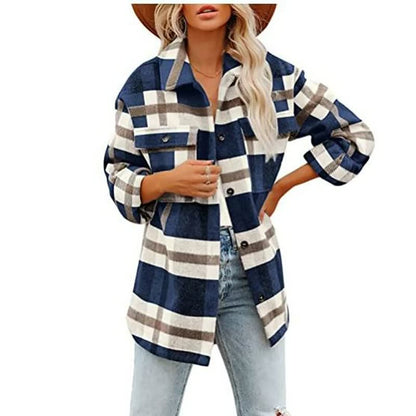 Chaqueta de Mujer Estilo Sobrecamisa - Cuello Clásico y Diseño de Cuadros