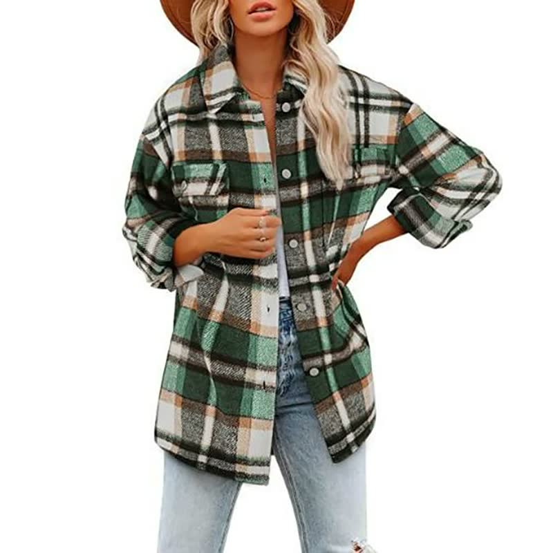 Chaqueta de Mujer Estilo Sobrecamisa - Cuello Clásico y Diseño de Cuadros