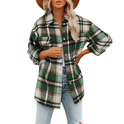 Chaqueta de Mujer Estilo Sobrecamisa - Cuello Clásico y Diseño de Cuadros