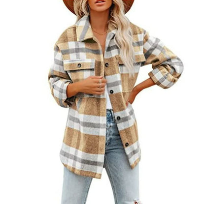 Chaqueta de Mujer Estilo Sobrecamisa - Cuello Clásico y Diseño de Cuadros