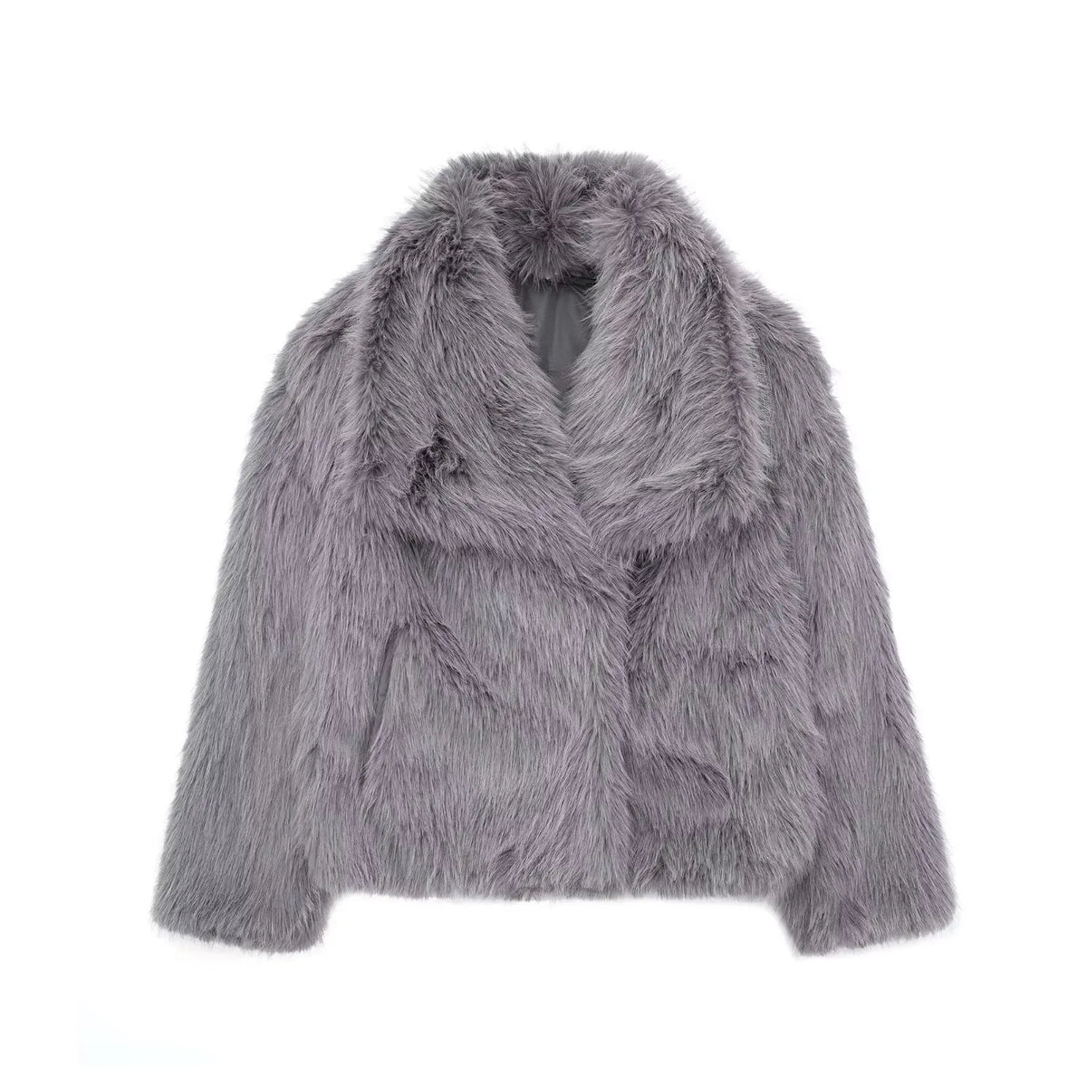 Chaqueta de Pelo de Mujer - Cuello Amplio y Corte Corto