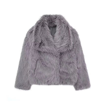 Chaqueta de Pelo de Mujer - Cuello Amplio y Corte Corto