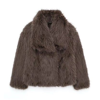 Chaqueta de Pelo de Mujer - Cuello Amplio y Corte Corto