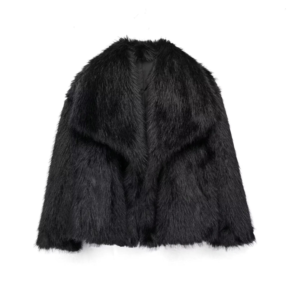 Chaqueta de Pelo de Mujer - Cuello Amplio y Corte Corto