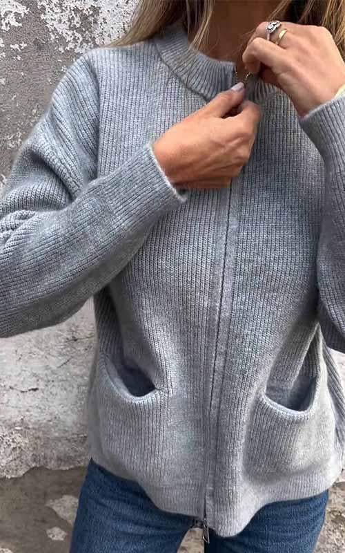 Chaqueta de Punto de Mujer - Cremallera Frontal y Bolsillos