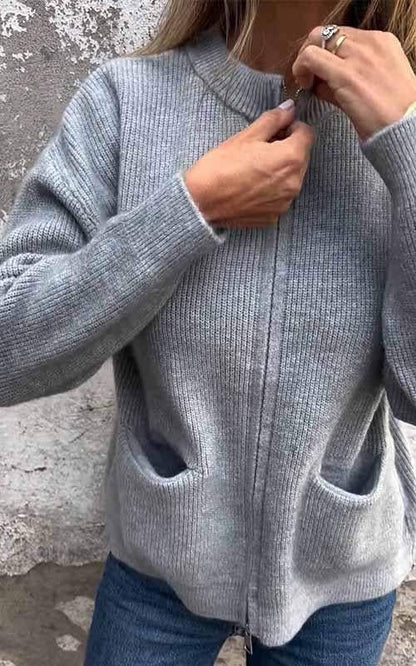 Chaqueta de Punto de Mujer - Cremallera Frontal y Bolsillos