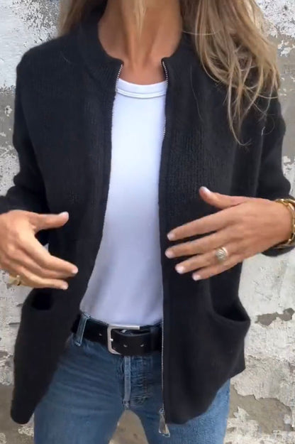 Chaqueta de Punto de Mujer - Cremallera Frontal y Bolsillos
