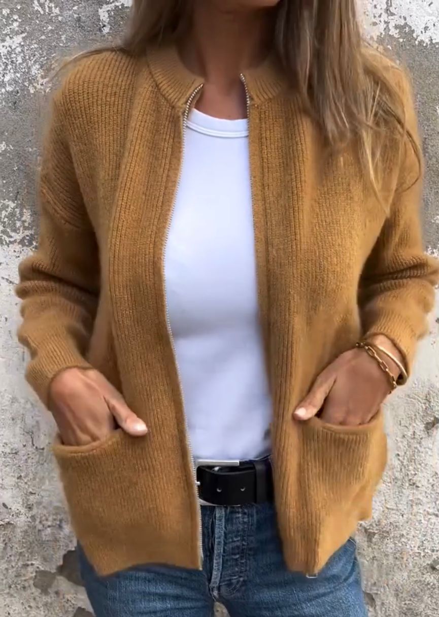Chaqueta de Punto de Mujer - Cremallera Frontal y Bolsillos