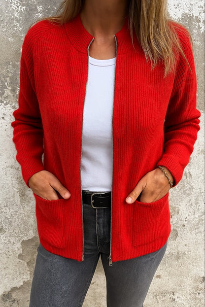 Chaqueta de Punto de Mujer - Cremallera Frontal y Bolsillos