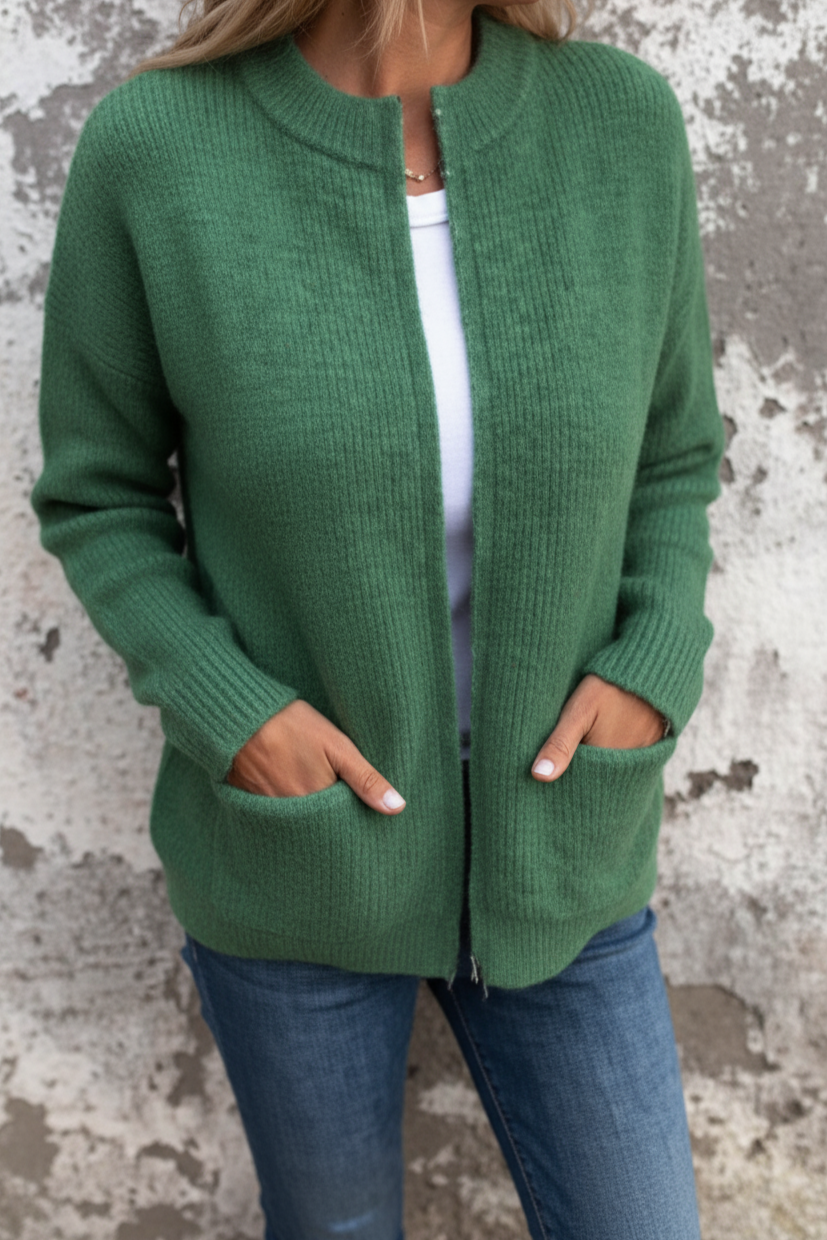 Chaqueta de Punto de Mujer - Cremallera Frontal y Bolsillos