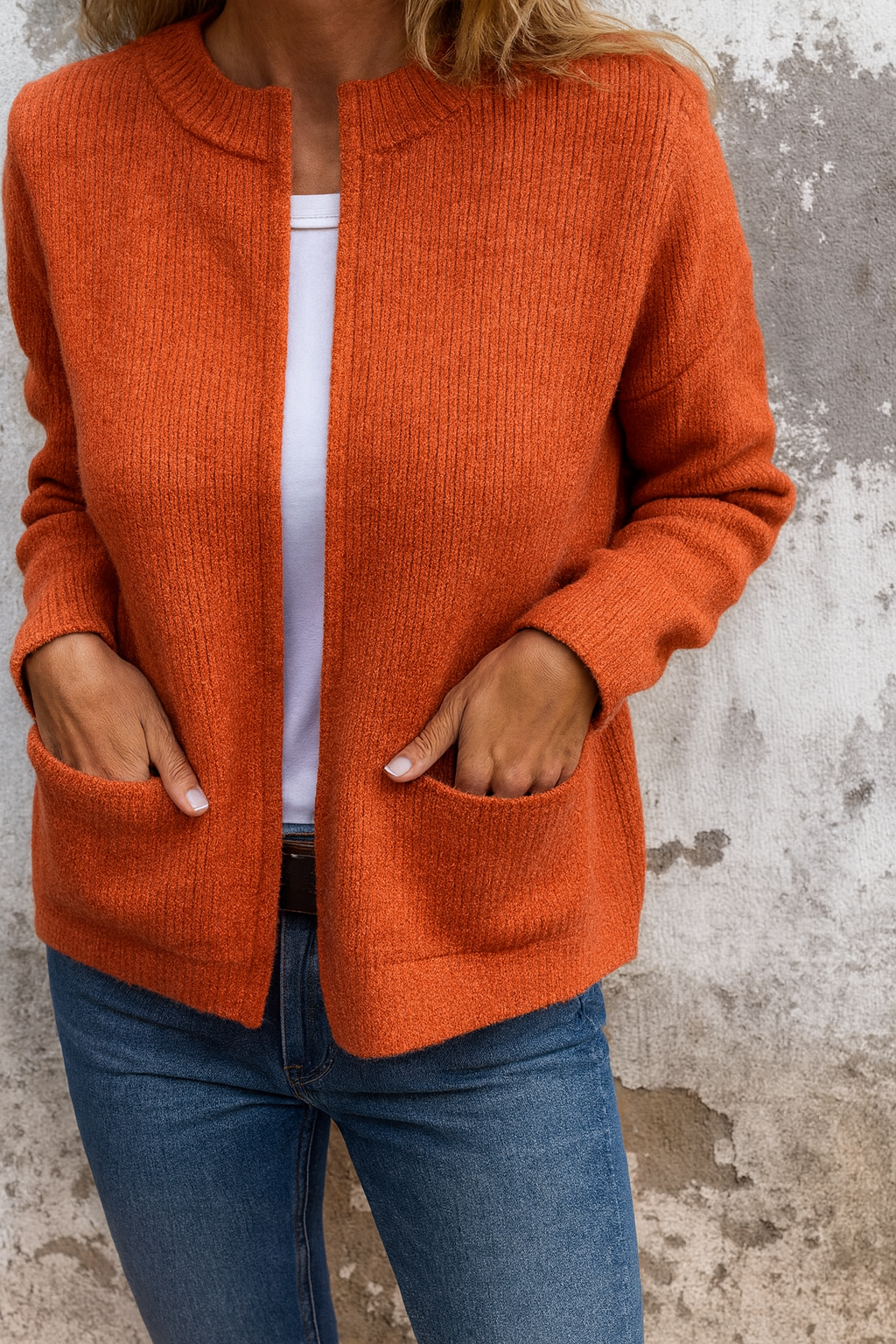 Chaqueta de Punto de Mujer - Cremallera Frontal y Bolsillos