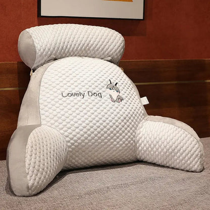 Cojín con extensiones de reposabrazos y almohada cilíndrica superior