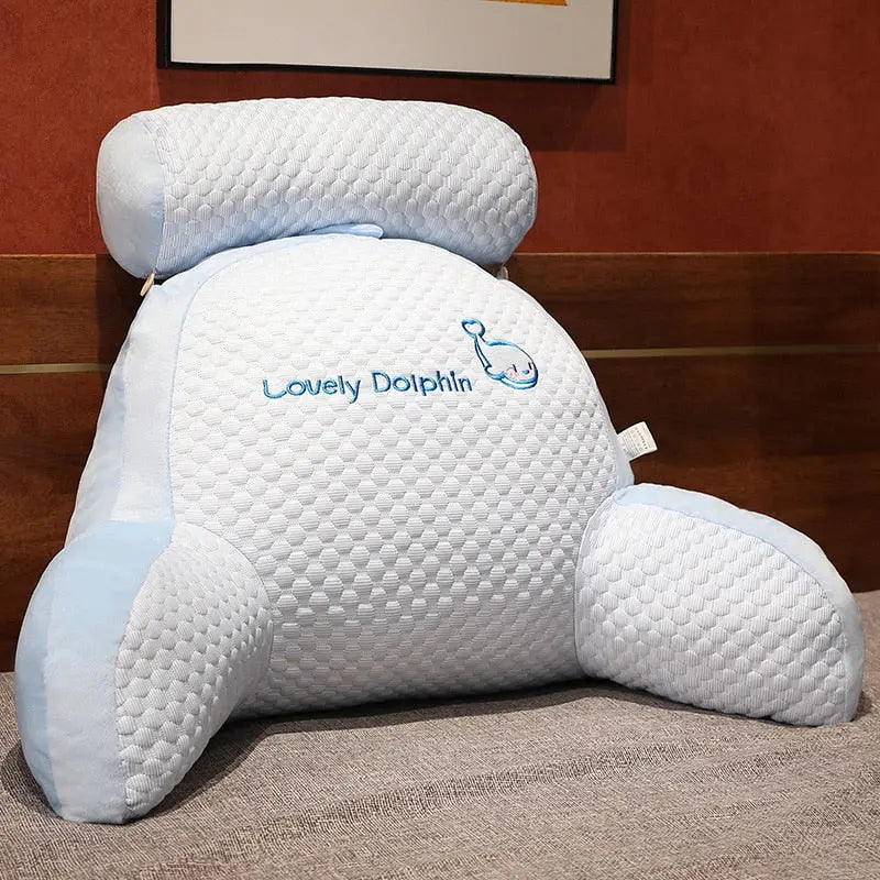 Cojín con extensiones de reposabrazos y almohada cilíndrica superior