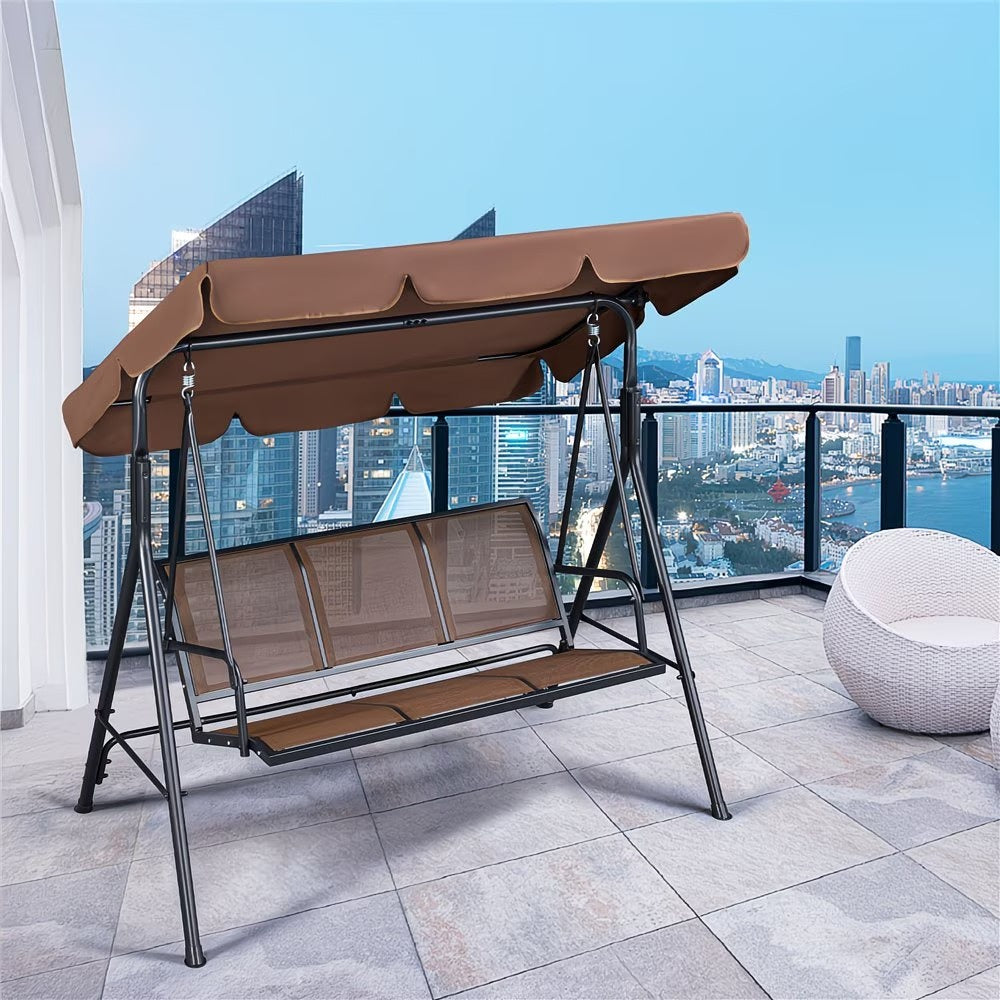 Columpio de patio exterior con configuración de tres asientos y dosel ajustable