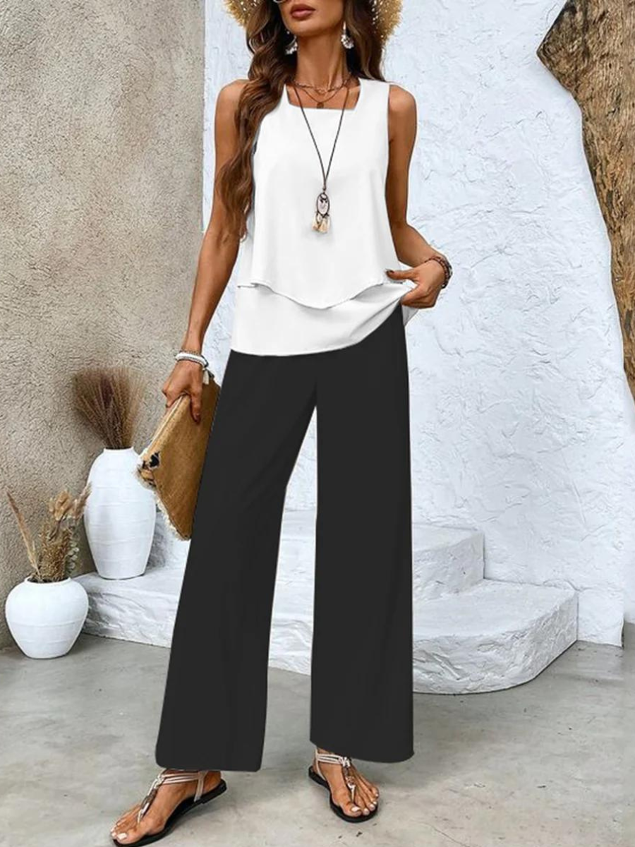 Conjunto de dos piezas para mujer con blusa sin mangas