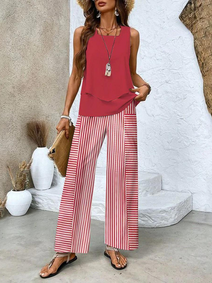 Conjunto de dos piezas para mujer con blusa sin mangas