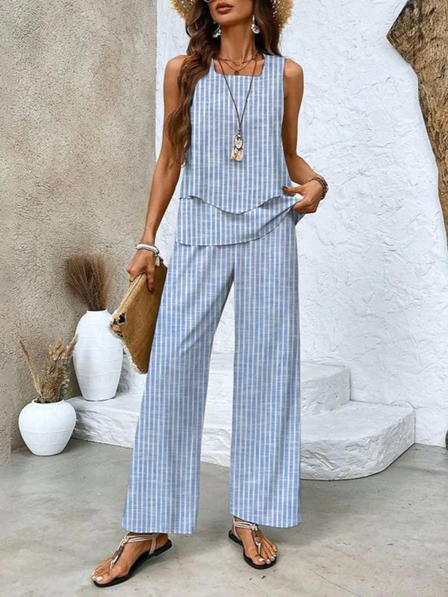 Conjunto de dos piezas para mujer con blusa sin mangas