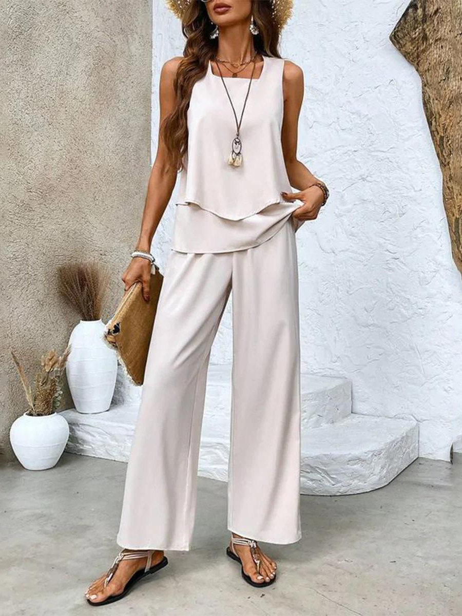 Conjunto de dos piezas para mujer con blusa sin mangas
