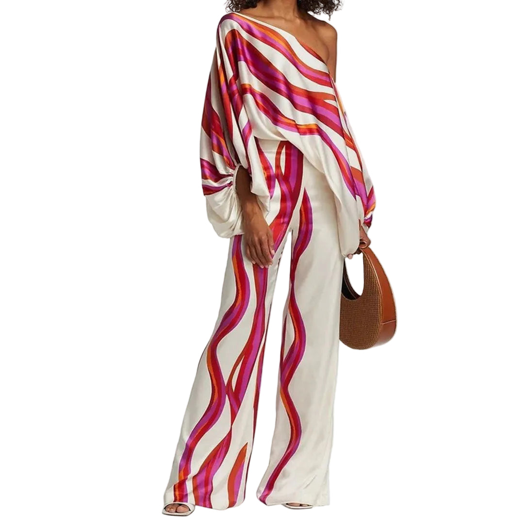 Conjunto de dos piezas para mujer con patrón abstracto