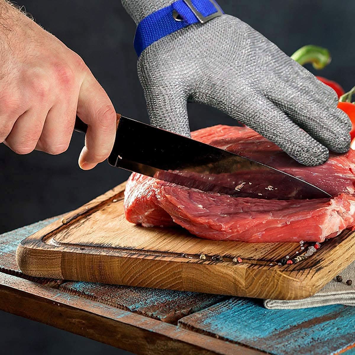 Guante de malla de acero inoxidable con correa y hebilla