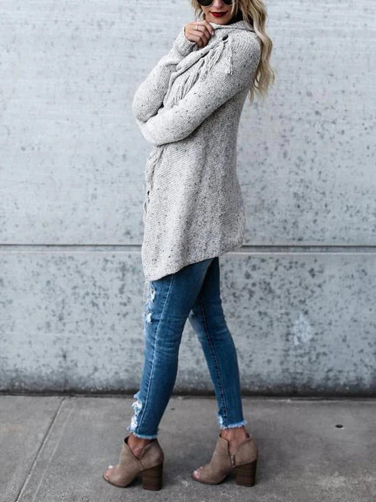 Jersey de Mujer - Corte Asimétrico con Flecos y Manga Larga