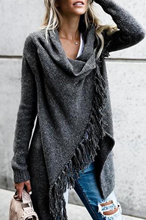 Jersey de Mujer - Corte Asimétrico con Flecos y Manga Larga