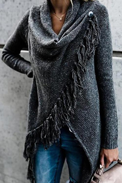 Jersey de Mujer - Corte Asimétrico con Flecos y Manga Larga