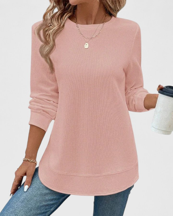 Jersey de Mujer - Corte Largo con Cuello Redondo y Bajo Curvo