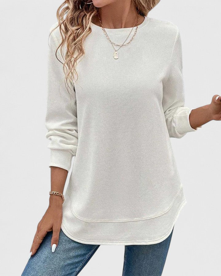 Jersey de Mujer - Corte Largo con Cuello Redondo y Bajo Curvo