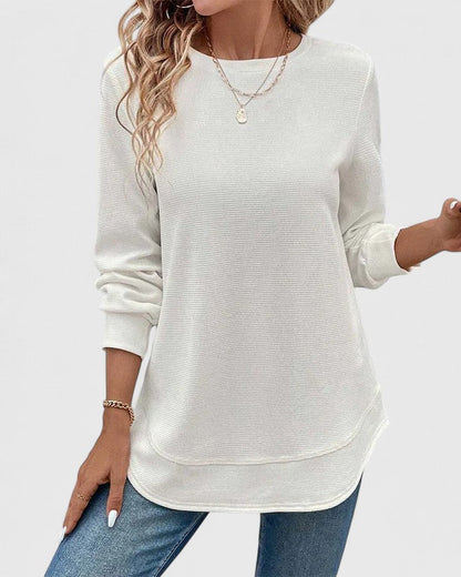 Jersey de Mujer - Corte Largo con Cuello Redondo y Bajo Curvo