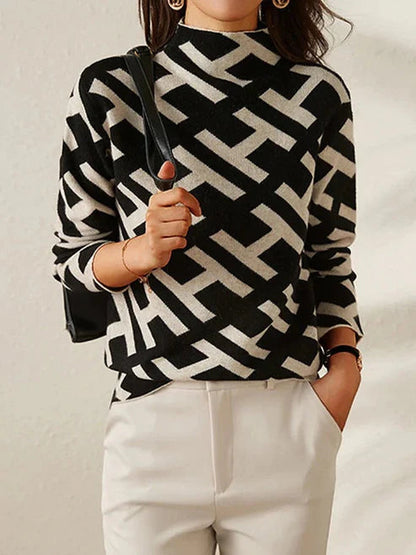 Jersey de Mujer - Cuello Alto con Estampado Geométrico
