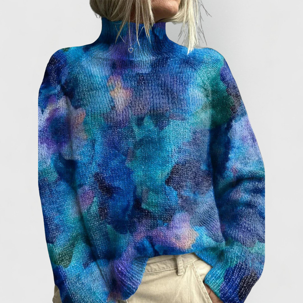 Jersey de Mujer - Cuello Alto con Motivos Naturales y Manga Larga