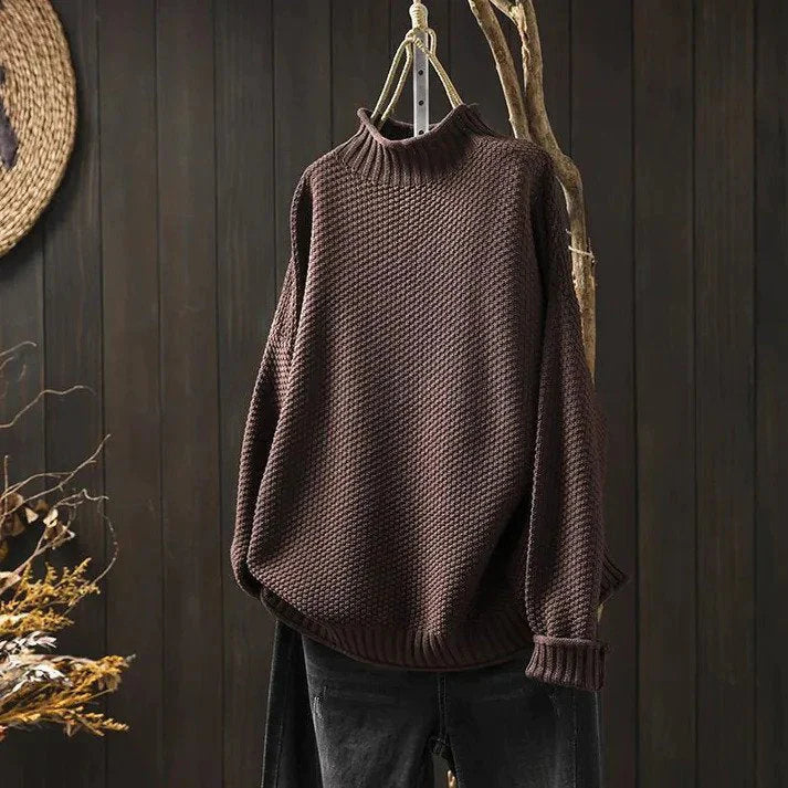 Jersey de Mujer - Cuello Alto y Punto Grueso de Corte Holgado