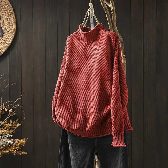 Jersey de Mujer - Cuello Alto y Punto Grueso de Corte Holgado